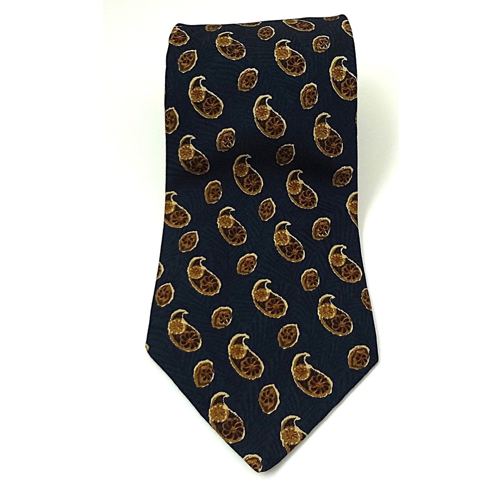 Joseph Assoud neck tie 100% silk blue brown paisley made in Italy‎